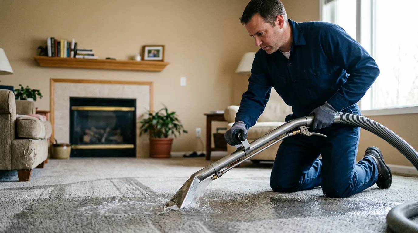 Water damage restoration technician working near Lorraine, KS